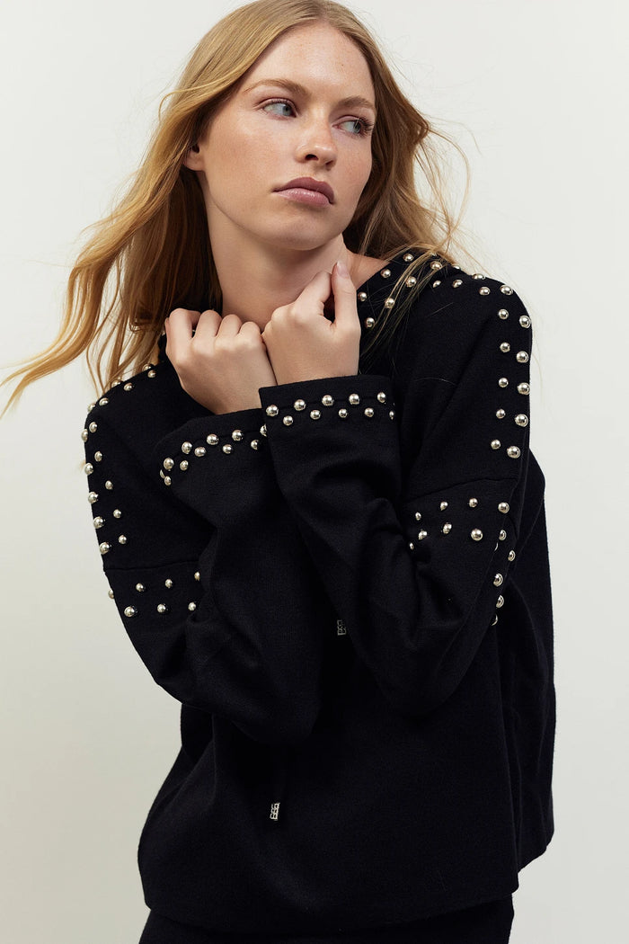 Pull noir à clous & à capuche - BSB