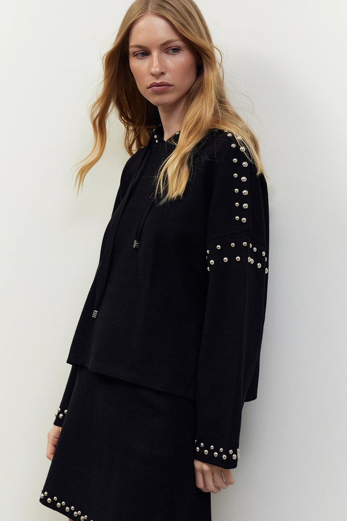 Pull noir à clous & à capuche - BSB
