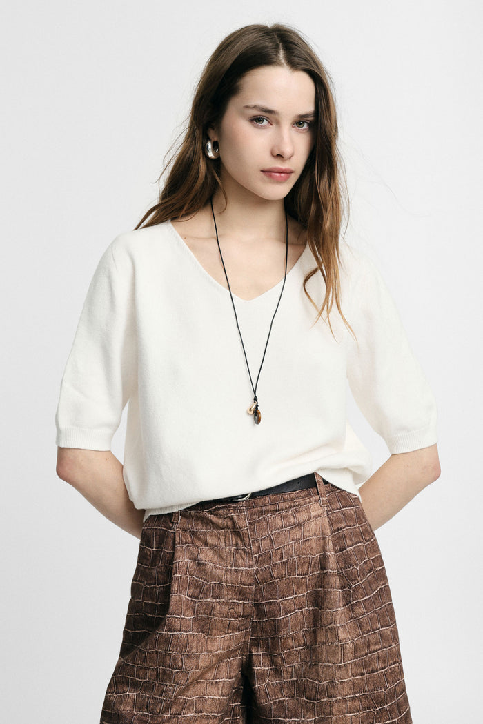 Pull manches courtes col V - PLEASE