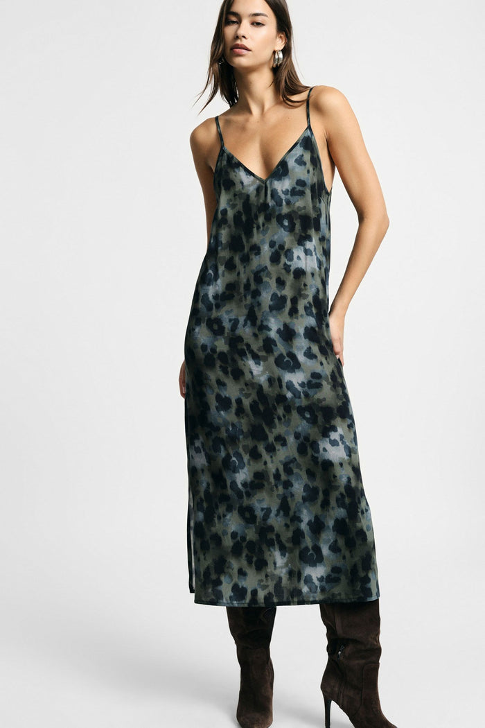 Robe midi léopard et fines bretelles - PLEASE