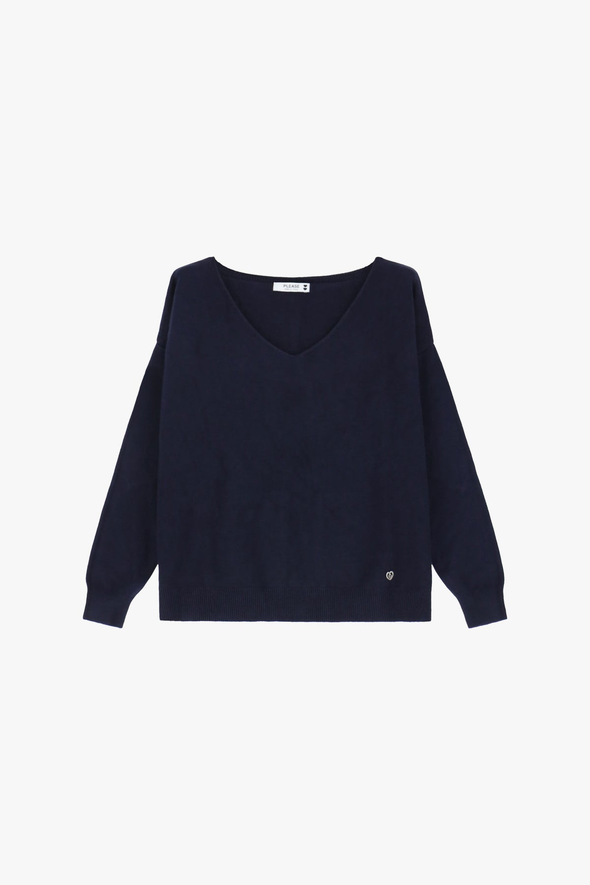 Pull marine manches longues col V - PLEASE