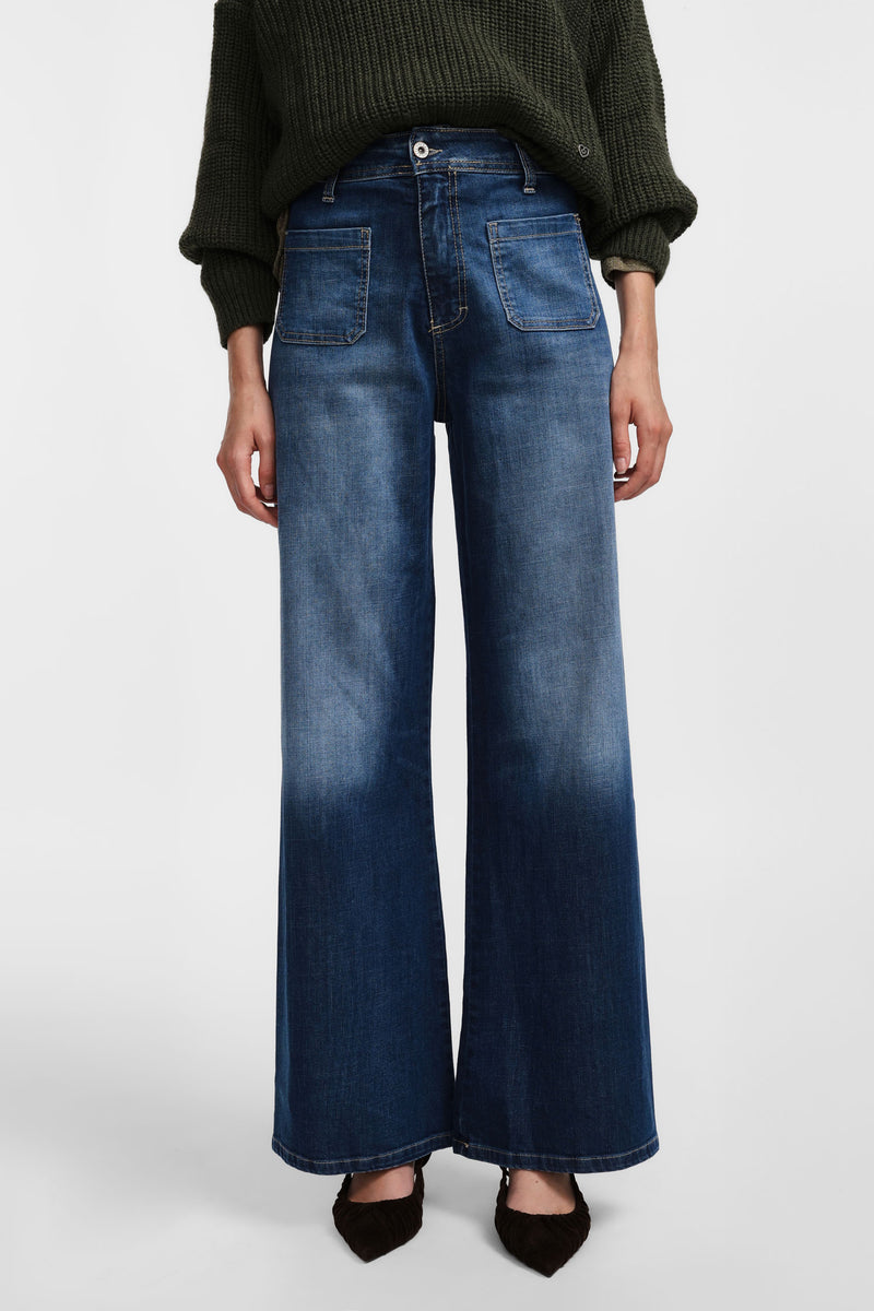 Jean rétro flare bleu denim - PLEASE