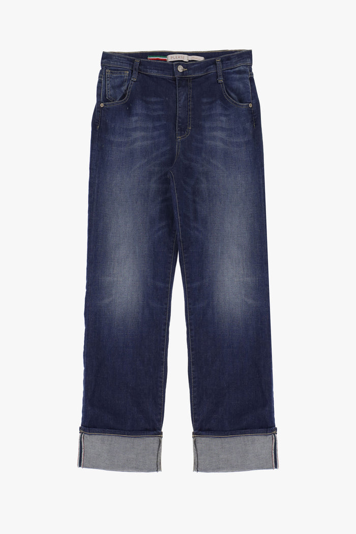 Jean grand revers bleu denim - PLEASE