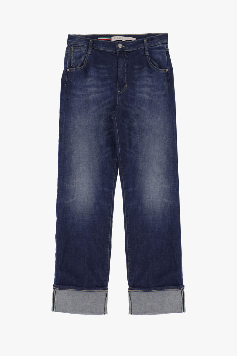 Jean grand revers bleu denim - PLEASE
