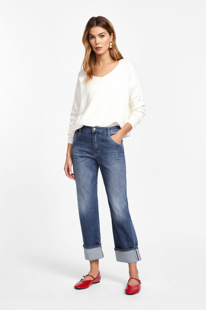 Jean grand revers bleu denim - PLEASE