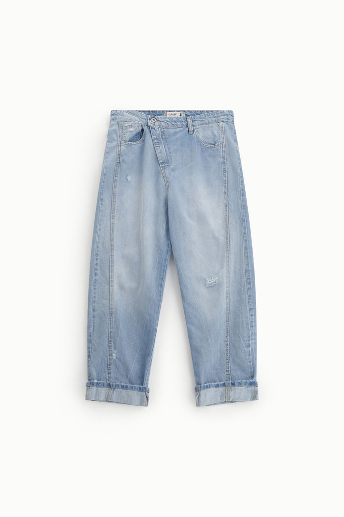 Jean baggy taille haute à revers