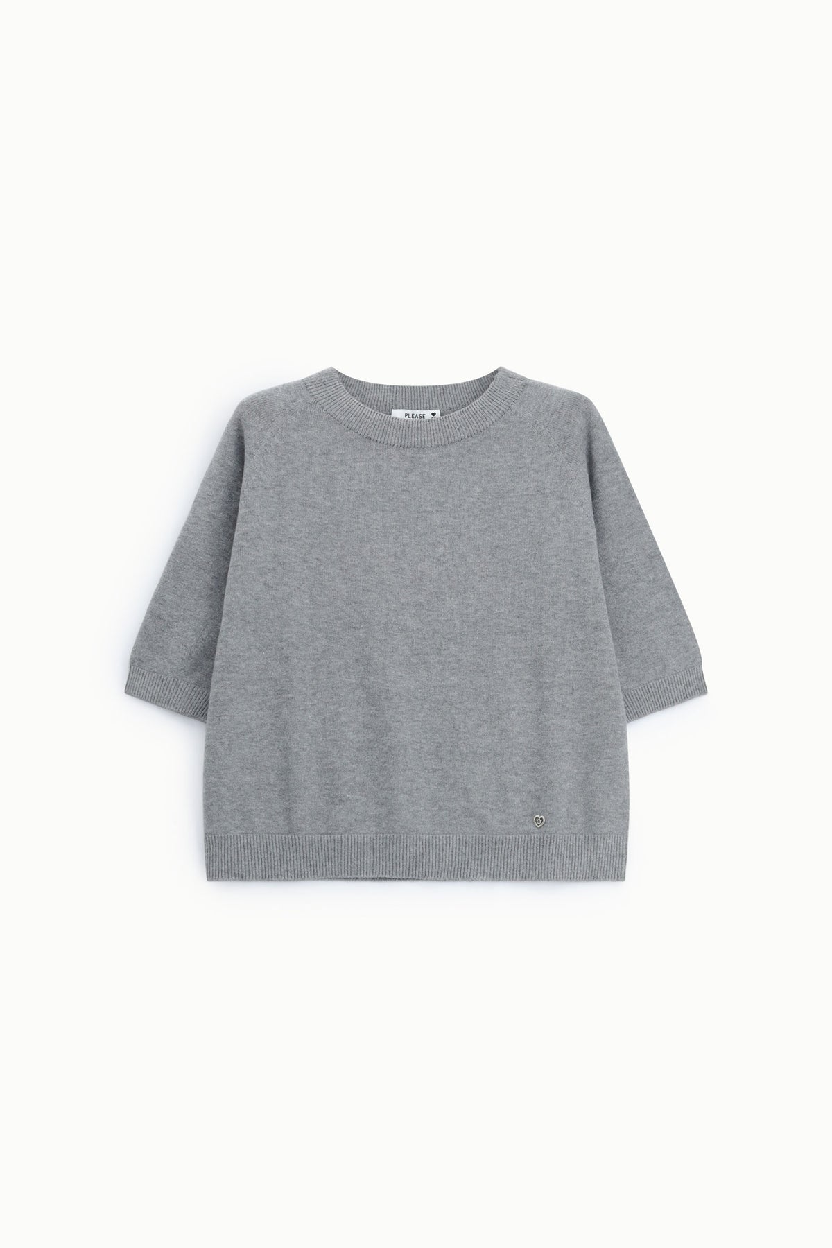Pull gris manches courtes col rond - PLEASE