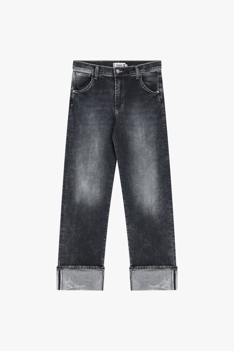 Jean droit noir grand revers - PLEASE
