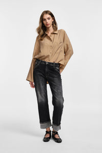 Jean droit noir grand revers - PLEASE