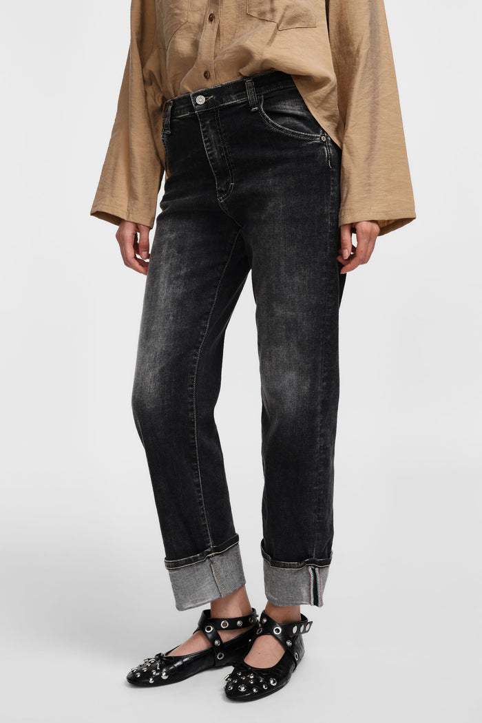 Jean droit noir grand revers - PLEASE