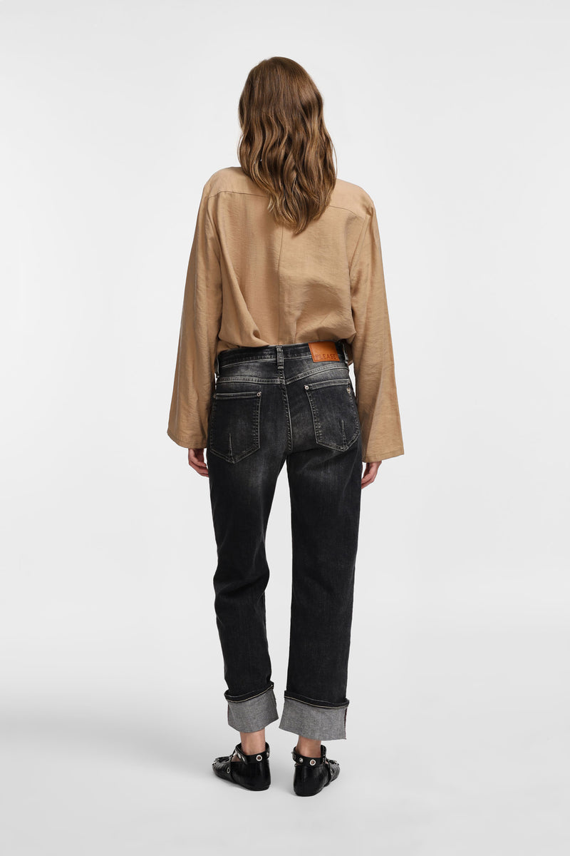 Jean droit noir grand revers - PLEASE