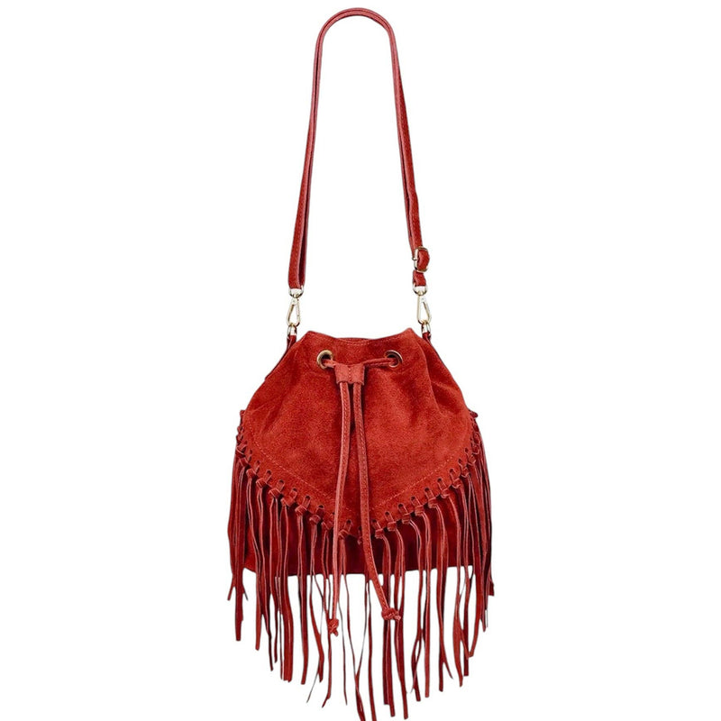 Sac italien rouge en daim à franges