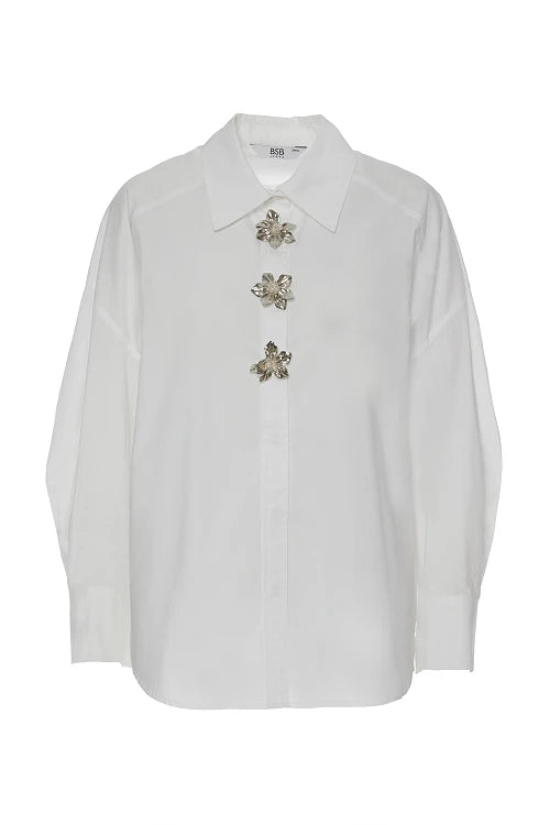 Chemise blanche boutons fleurs - BSB