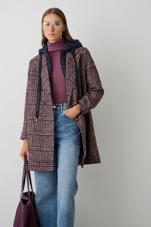 Manteau écossais burgundy à capuche- BSB