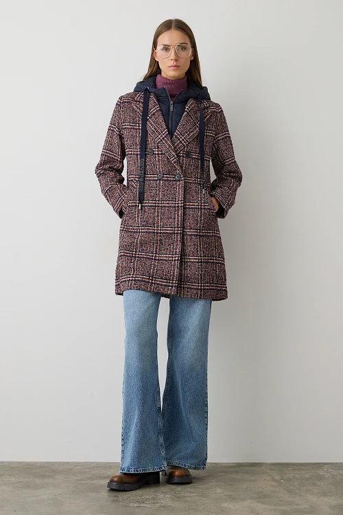 Manteau écossais burgundy à capuche- BSB