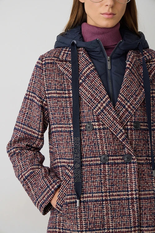Manteau écossais burgundy à capuche- BSB