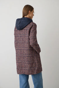 Manteau écossais burgundy à capuche- BSB