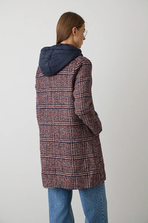 Manteau écossais burgundy à capuche- BSB