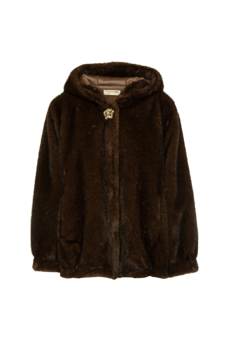 Fausse fourrure avec boutons ornés de bijoux - BSB