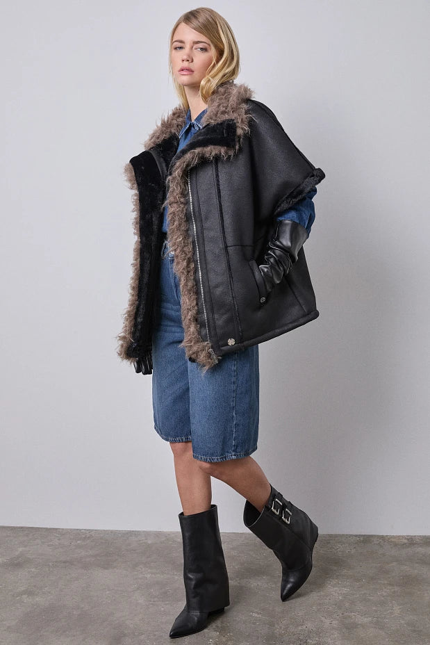 Veste aspect cuir avec fourrure - BSB