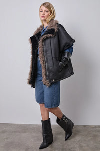 Veste aspect cuir avec fourrure - BSB