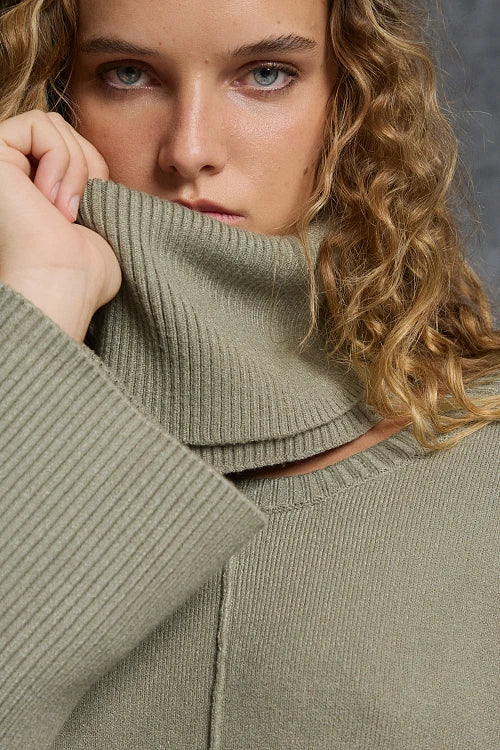 Pull col roulé amovible KAKI - BSB