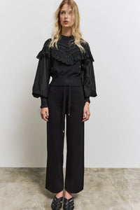 Pull noir à manches en tulle et perles - BSB