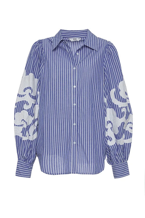 Chemise rayée bleue avec broderies - BSB