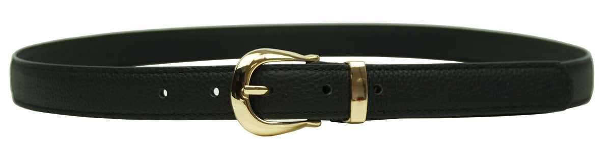 Ceinture en cuir noire boucle dorée - Anais