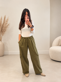 Pantalon palazzo kaki à poches - PLEASE