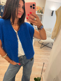 Gilet sans manche mohair et laine boutons nacrés - LOU