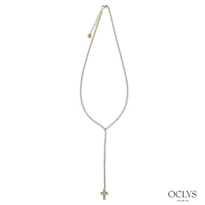 Collier croix & strass acier inoxydable doré Yopona