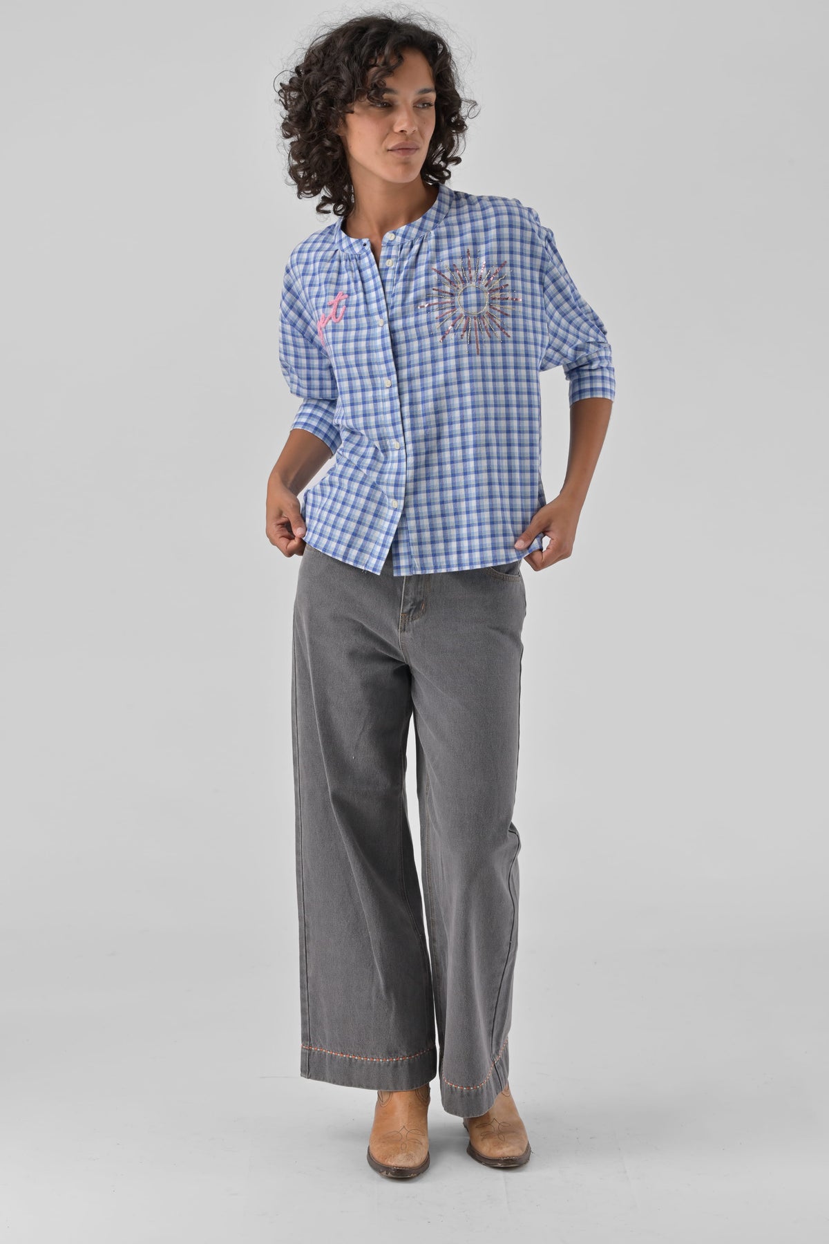 Blouse Simone Vichy bleu - Orféo