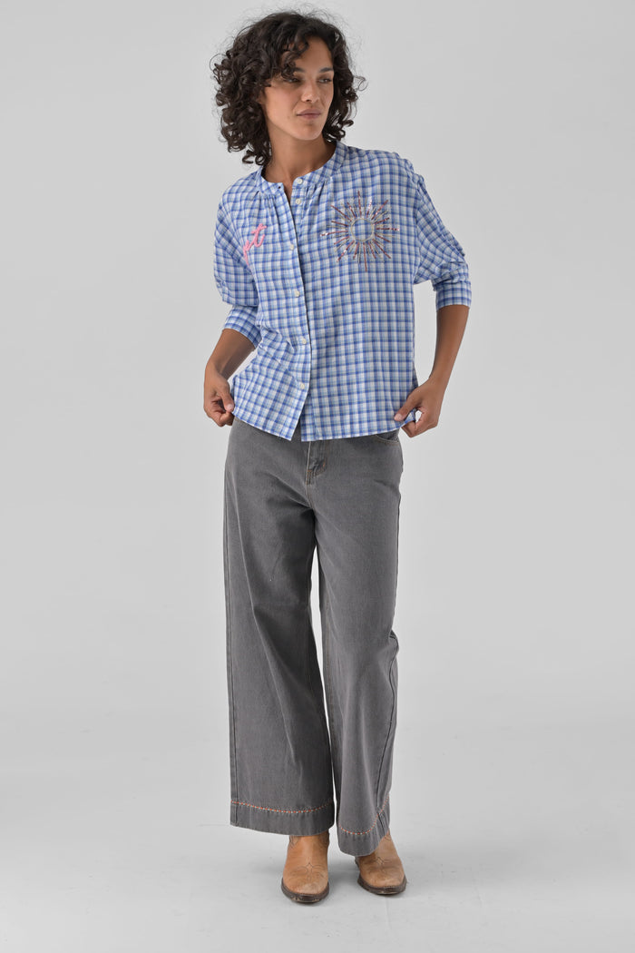 Blouse Simone Vichy bleu - Orféo