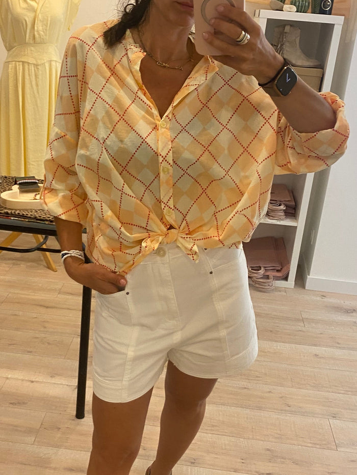 Chemise damier corail et jaune