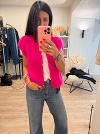 Gilet sans manche mohair et laine boutons nacrés - LOU