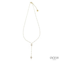 Collier chaine émaillé acier inoxydable doré avec croix strass