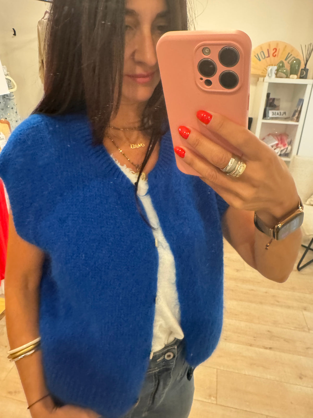 Gilet sans manche mohair et laine boutons nacrés - LOU
