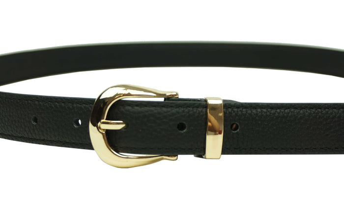 Ceinture en cuir noire boucle dorée - Anais
