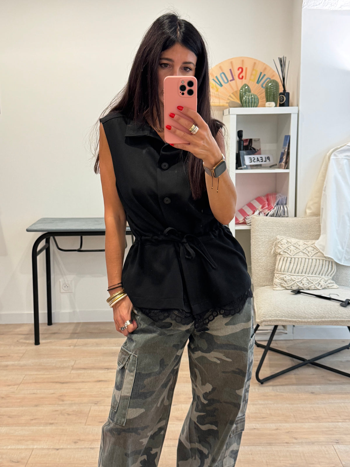Blazer sans manche noir dentelle