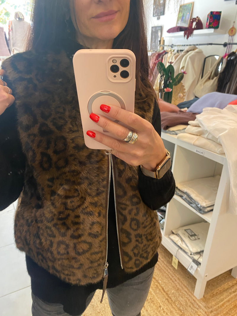 Gilet sans manche fourrure léopard Adoré - LOU