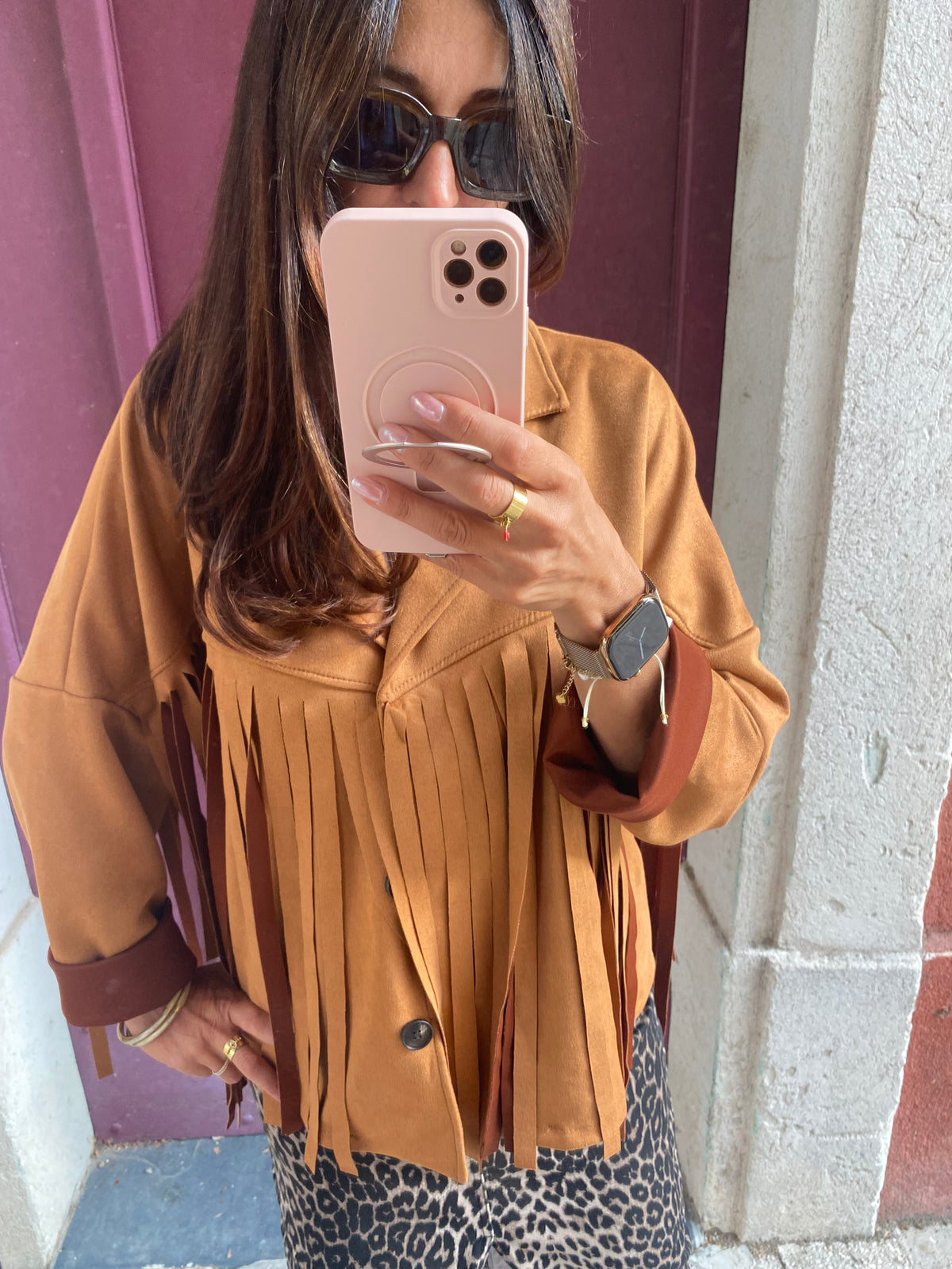 Veste à franges BeyON camel - LOU
