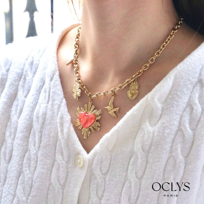 Collier chaine cœur sacré coloré breloques acier inoxydable - OCLYYS