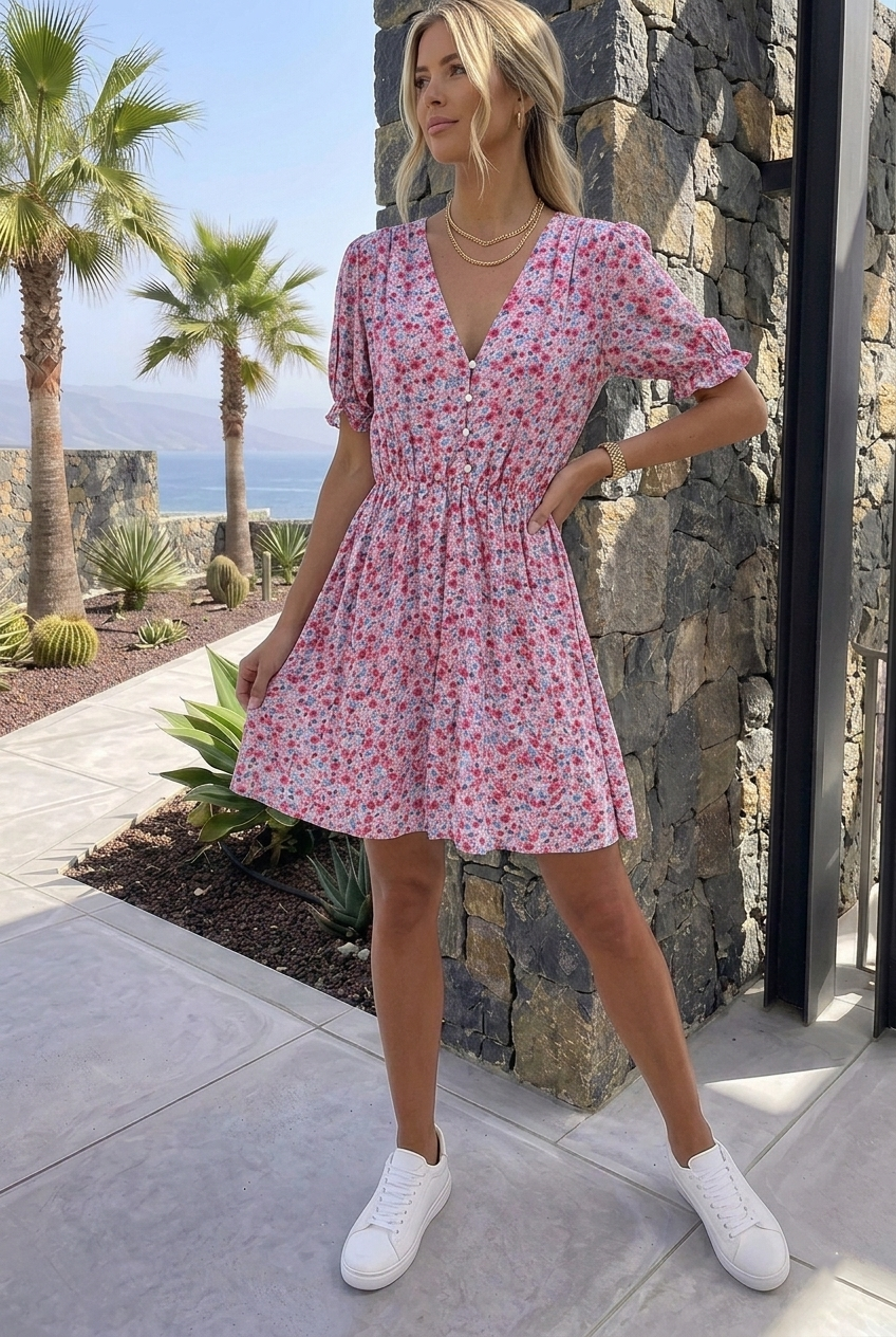 Robe courte imprimé rose
