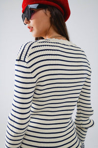 Cardigan rayé crème avec bordure volantée Q2