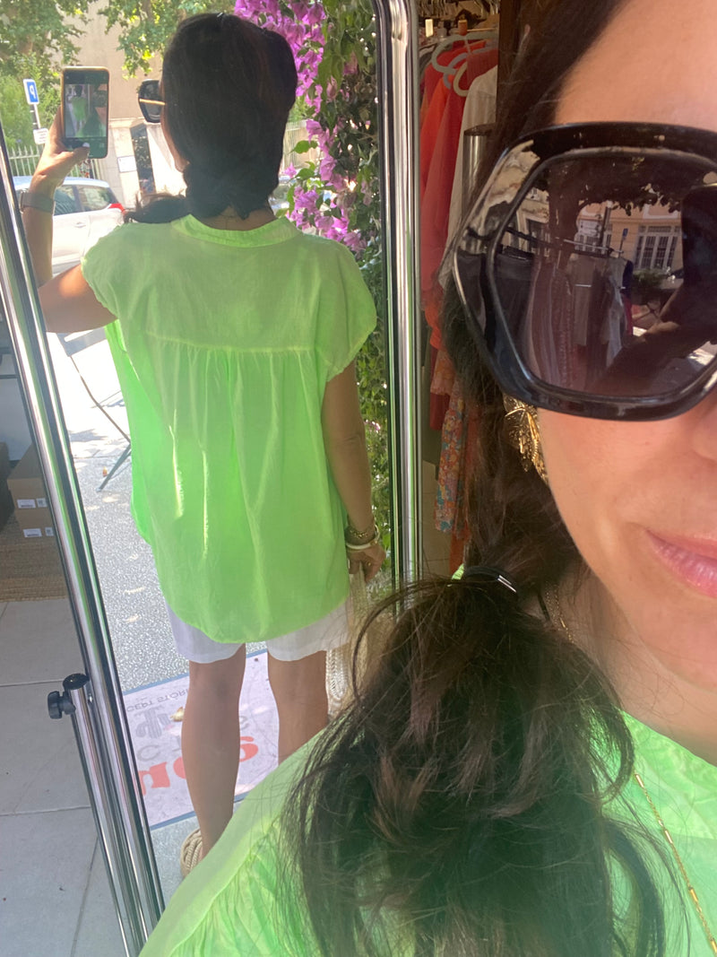 Blouse PALM verte fluo sans manche - JOHANNA