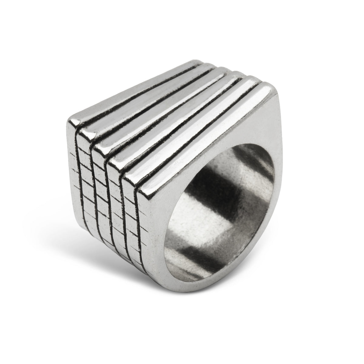 Bague Carrée Striée Plaqué Argent 20 Microns – SCUDO