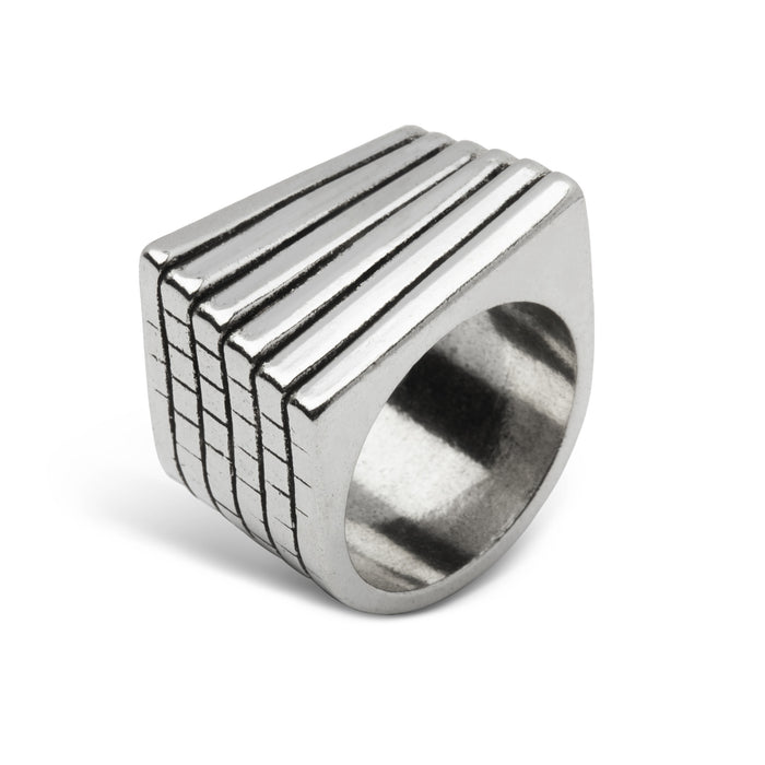 Bague Carrée Striée Plaqué Argent 20 Microns – SCUDO