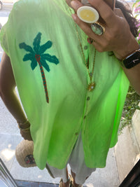 Blouse PALM verte fluo sans manche - JOHANNA