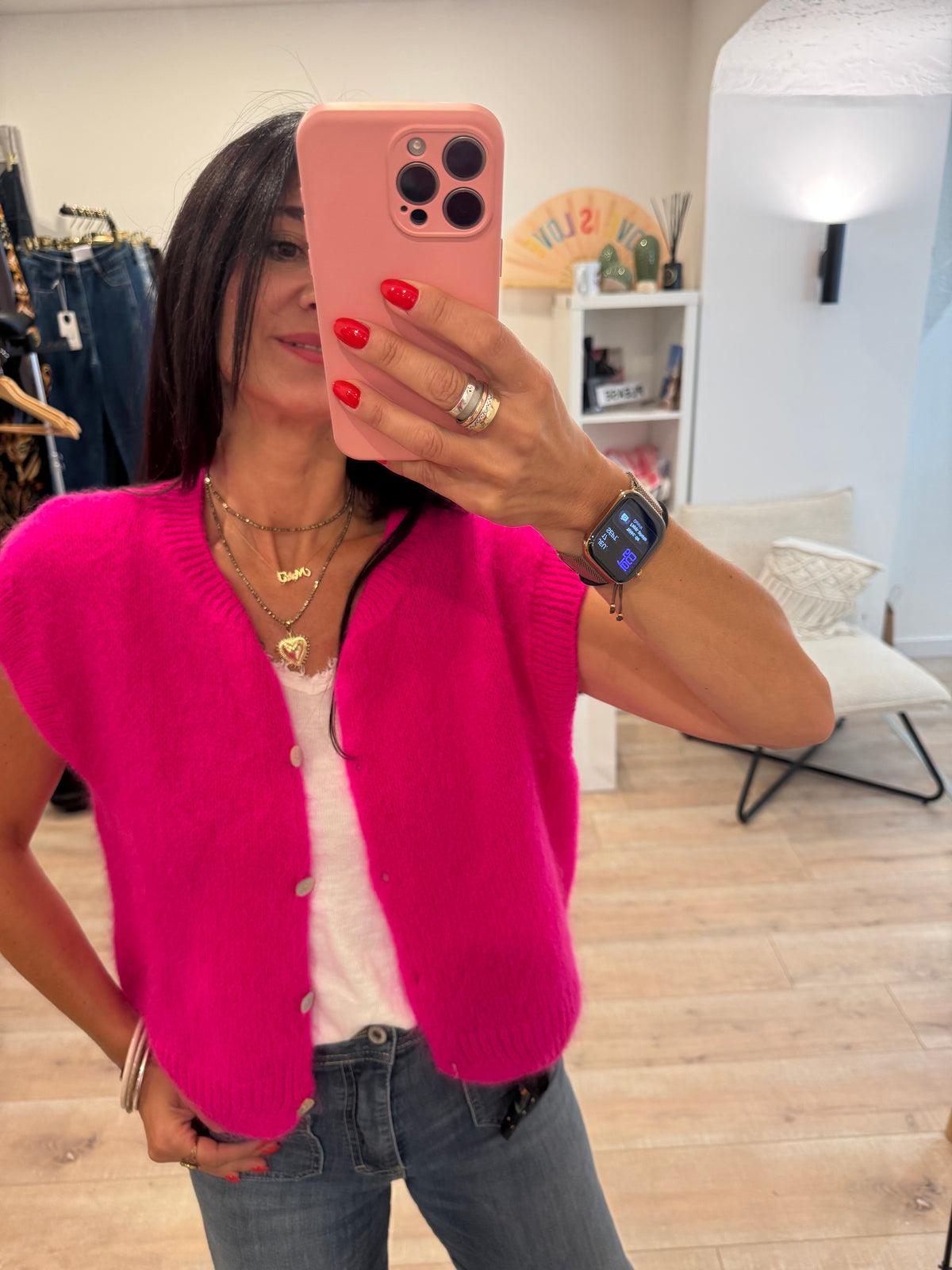 Gilet sans manche mohair et laine boutons nacrés - LOU
